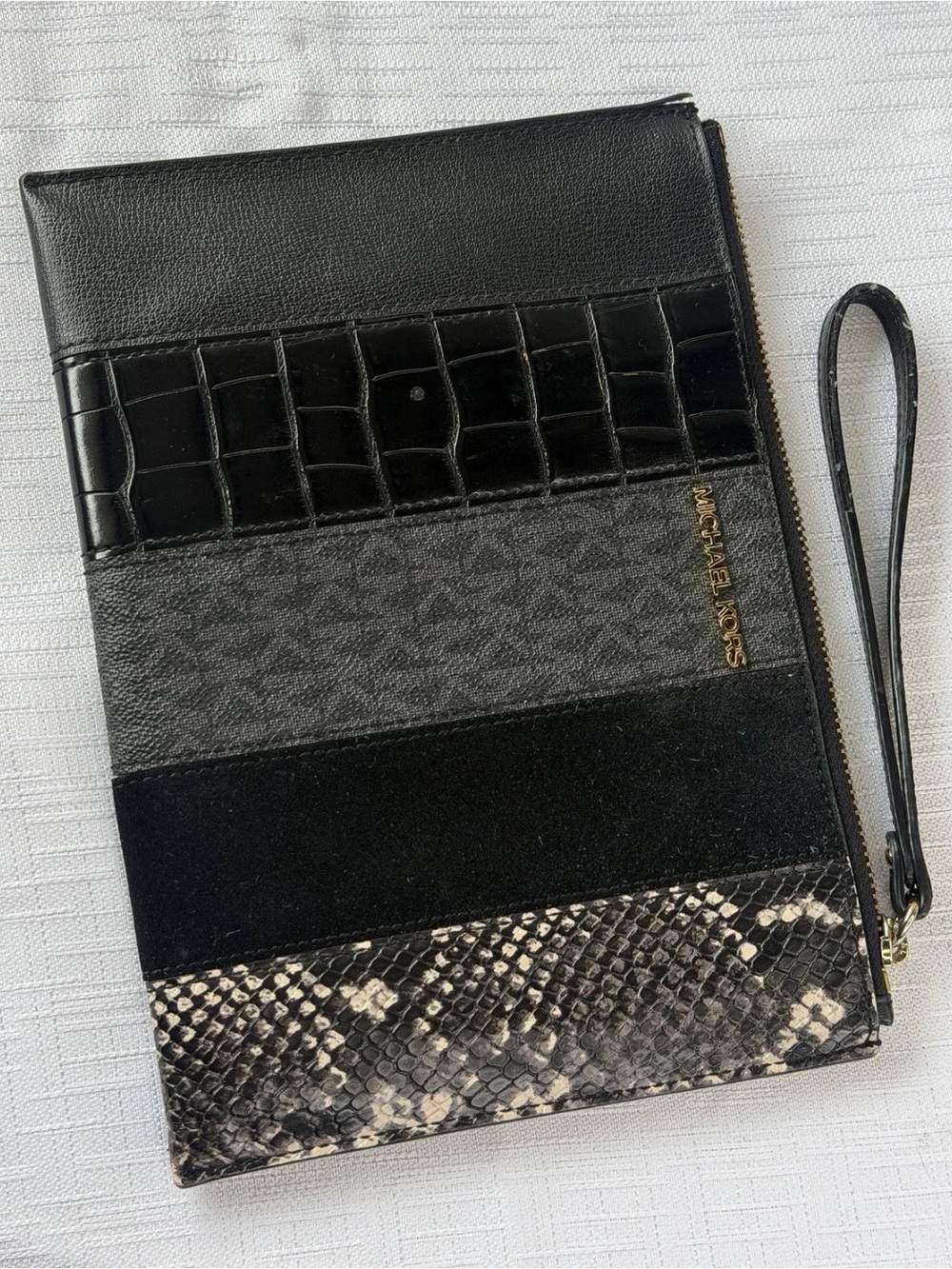 Michael Kors Black Mixed-Material Wristlet Clutch